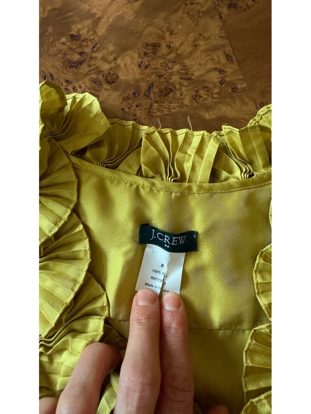 J.Crew Pure Silk Chartreuse Sleeveless Ruffle Blouse - Picture 8 of 8